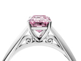 Silver Fancy Pink Emerald Cut Diamond Solitaire Engagement Ring with Cathedral Setting and Four-Prong Mount_4