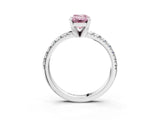 Silver Fancy Pink Emerald Cut Diamond Solitaire Pavé Engagement Ring with Round Band and Prong Setting_4