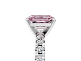 Silver Fancy Pink Emerald Cut Diamond Solitaire Pavé Engagement Ring with Round Band and Prong Setting_6