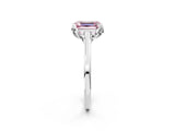 Silver Fancy Pink Emerald Cut Diamond Solitaire Ring with Flower Prong Setting and Classic Band_2