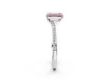 Silver Fancy Pink Emerald Cut Diamond Solitaire Ring with Pavé Band and Prong Setting_14