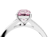 Silver Fancy Pink Emerald Cut Diamond Solitaire Ring with Pavé Band and Prong Setting_16