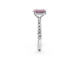 Silver Fancy Pink Emerald Cut Diamond Solitaire Ring with Round  Pavé Band and Four-Prong Setting_38