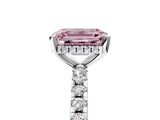 Silver Fancy Pink Emerald Cut Diamond Solitaire Ring with Round  Pavé Band and Four-Prong Setting_41
