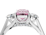 Silver Fancy Pink Emerald Cut Diamond Three-Stone Engagement Ring with Prong Setting and Pavé Band_40
