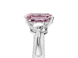 Silver Fancy Pink Emerald Cut Diamond Three-Stone Ring with Prong Setting and Pavé Band_11