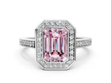 Silver Fancy Pink Emerald Cut Halo Bezel Diamond Pave Band Ring_6