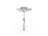 Silver Fancy Pink Emerald Cut Halo Diamond Cluster Ring with Marquise and Round Stones on a White Gold Band with Prong Setting_2