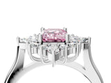 Silver Fancy Pink Emerald Cut Halo Diamond Cluster Ring with Marquise and Round Stones on a White Gold Band with Prong Setting_4