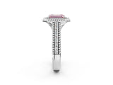 Silver Fancy Pink Emerald Cut Halo Diamond Ring with Beaded Split Shank and Four-Prong Setting_8