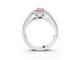 Silver Fancy Pink Emerald Cut Halo Diamond Ring with Beaded Split Shank and Four-Prong Setting_9