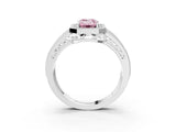Silver Fancy Pink Emerald Cut Halo Diamond Split Shank Ring with Prong Setting_9