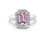 Silver Fancy Pink Emerald  Cut Halo Solitaire Engagement Ring with Square Band and Four-Prong Setting_12