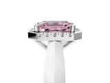 Silver Fancy Pink Emerald  Cut Halo Solitaire Engagement Ring with Square Band and Four-Prong Setting_17