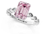 Silver Fancy Pink Emerald Cut Solitaire Diamond Ring with Infinity Twist Band and Four-Prong Setting_7