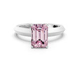 Silver Fancy Pink Emerald  Cut Solitaire Engagement Ring with Flat Band and Four-Prong Setting 1