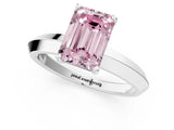Silver Fancy Pink Emerald  Cut Solitaire Engagement Ring with Flat Band and Four-Prong Setting 3