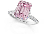 Silver Fancy Pink Emerald Cut Solitaire Split Shank Pave Diamond Engagement Ring with Four-Prong Setting_7
