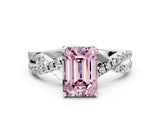 Silver Fancy Pink Emerald Cut Solitaire Twist Pave Diamond Engagement Ring with Prong Setting_42