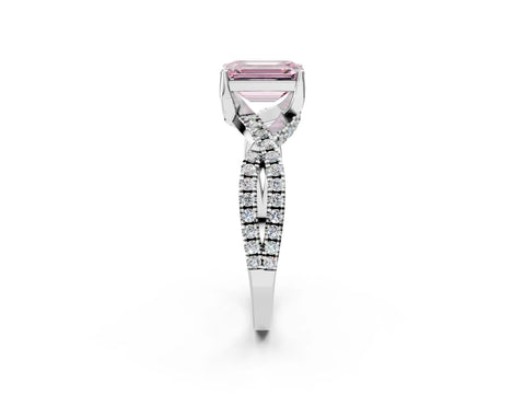 Silver Fancy Pink Emerald Cut Solitaire Twist Pave Diamond Engagement Ring with Prong Setting_44