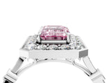 Silver Fancy Pink Emerald  Halo Diamond Engagement Ring with Twisted Band and Four-Prong Setting 4