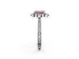Silver Fancy Pink Emerald  Halo Milgrain Pave Diamond Ring with Four-Prong Setting 2
