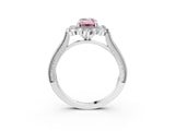 Silver Fancy Pink Emerald  Halo Milgrain Pave Diamond Ring with Four-Prong Setting 3