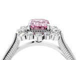 Silver Fancy Pink Emerald  Halo Milgrain Pave Diamond Ring with Four-Prong Setting 4