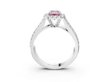 Silver Fancy Pink Emerald  Halo Round Diamond Pave Band with Prong Setting 4