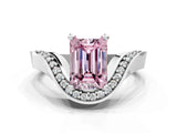 Silver Fancy Pink Emerald  Solitaire Diamond Engagement Ring with Pave Band and Four-Prong Setting 1
