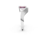 Silver Fancy Pink Emerald  Solitaire Diamond Engagement Ring with Pave Band and Four-Prong Setting 3