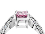Silver Fancy Pink Emerald  Solitaire Diamond Engagement Ring with Pave Band and Four-Prong Setting 5
