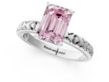 Silver Fancy Pink Emerald  Solitaire Diamond Engagement Ring with XO Engraved Band and Four-Prong Setting 1
