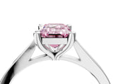 Silver Fancy Pink Emerald  Solitaire Diamond Ring with Four-Prong Setting and Tapered Band 5