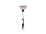 Silver Fancy Pink Emerald  Solitaire Diamond Ring with a Classic Band and Four-Prong Setting 3