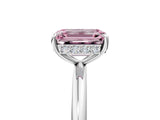 Silver Fancy Pink Emerald  Solitaire Diamond Ring with a Classic Band and Four-Prong Setting