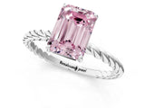Silver Fancy Pink Emerald  Solitaire Twist Band Ring with Four-Prong Setting_1