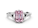 Silver Fancy Pink Emerald  Solitaire Twist Band Six-Prong Setting