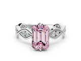 Silver Fancy Pink Emerald  Solitaire Twist Band with Leaf Prong Setting