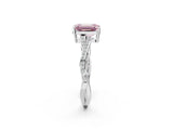 Silver Fancy Pink Emerald  Solitaire Twisted Pave Diamond Ring with Four-Prong Setting_2