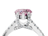 Silver Fancy Pink Heart  Brilliant Diamond Solitaire with Pavé Band and Four-Prong Setting