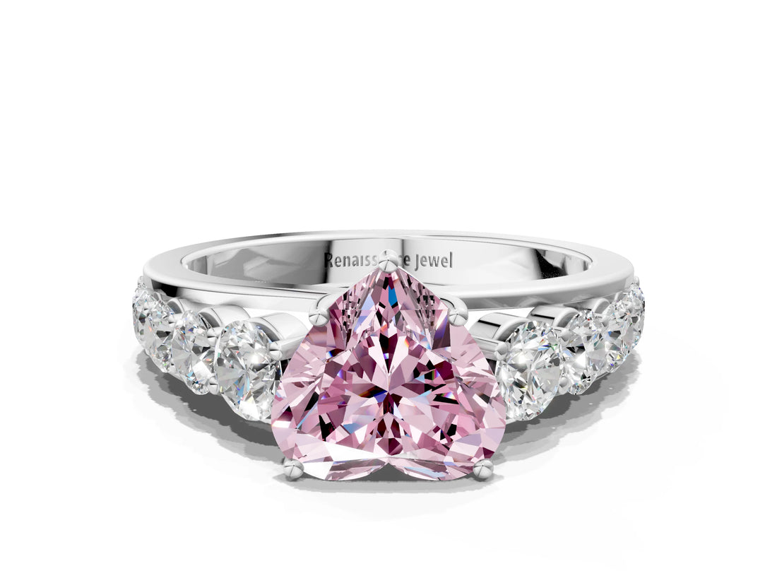 Silver Fancy Pink Heart Cut Brilliant Diamond Pavé Band with Six-Prong Setting_18