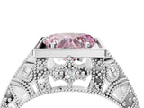 Silver Fancy Pink Heart Cut Brilliant Milgrain Filigree Diamond Ring with Square Prong Setting_10