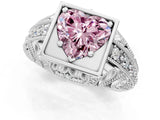 Silver Fancy Pink Heart Cut Brilliant Milgrain Filigree Diamond Ring with Square Prong Setting_7