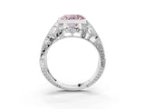 Silver Fancy Pink Heart Cut Brilliant Milgrain Filigree Diamond Ring with Square Prong Setting_9