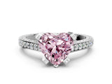 Silver Fancy Pink Heart Cut Brilliant Split Shank Pave Solitaire Ring with Four-Prong Setting_6