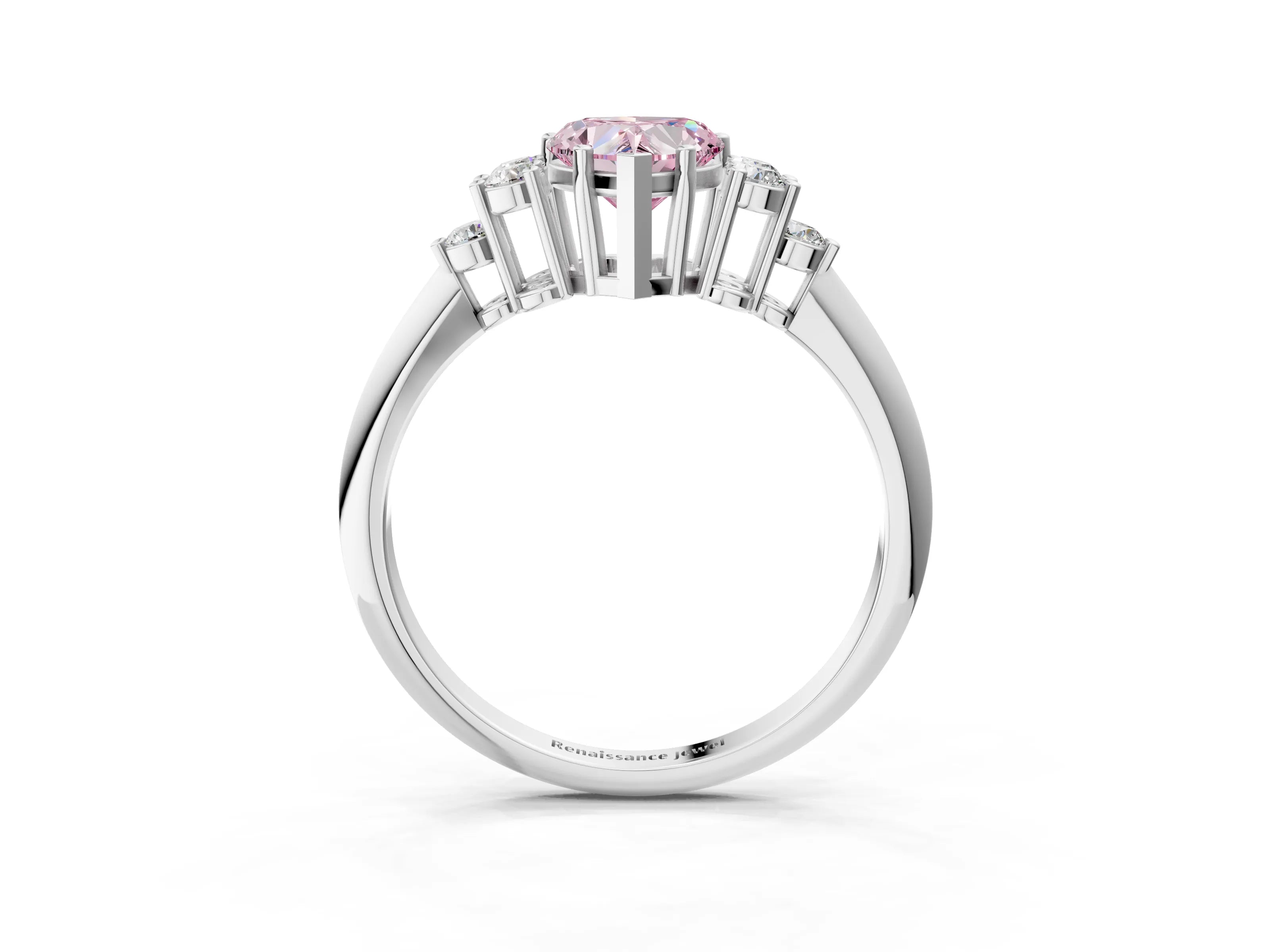 Silver Fancy Pink Heart Cut Cut Diamond Cluster Ring with Solitaire Band and Four-Prong Setting_27