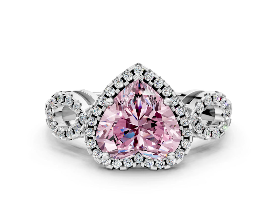 Silver Fancy Pink Heart Cut Cut Halo Diamond Infinity Band with Four-Prong Setting_6