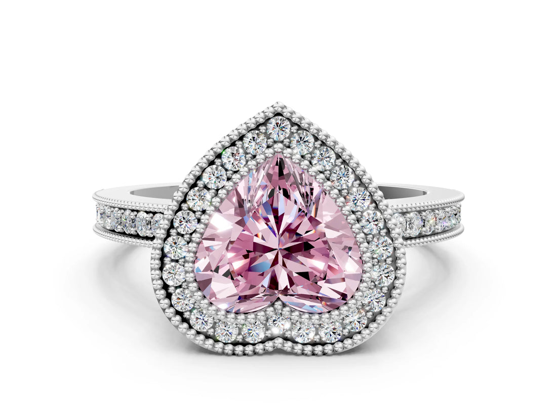 Silver Fancy Pink Heart Cut Cut Halo Pavé Diamond Ring_12