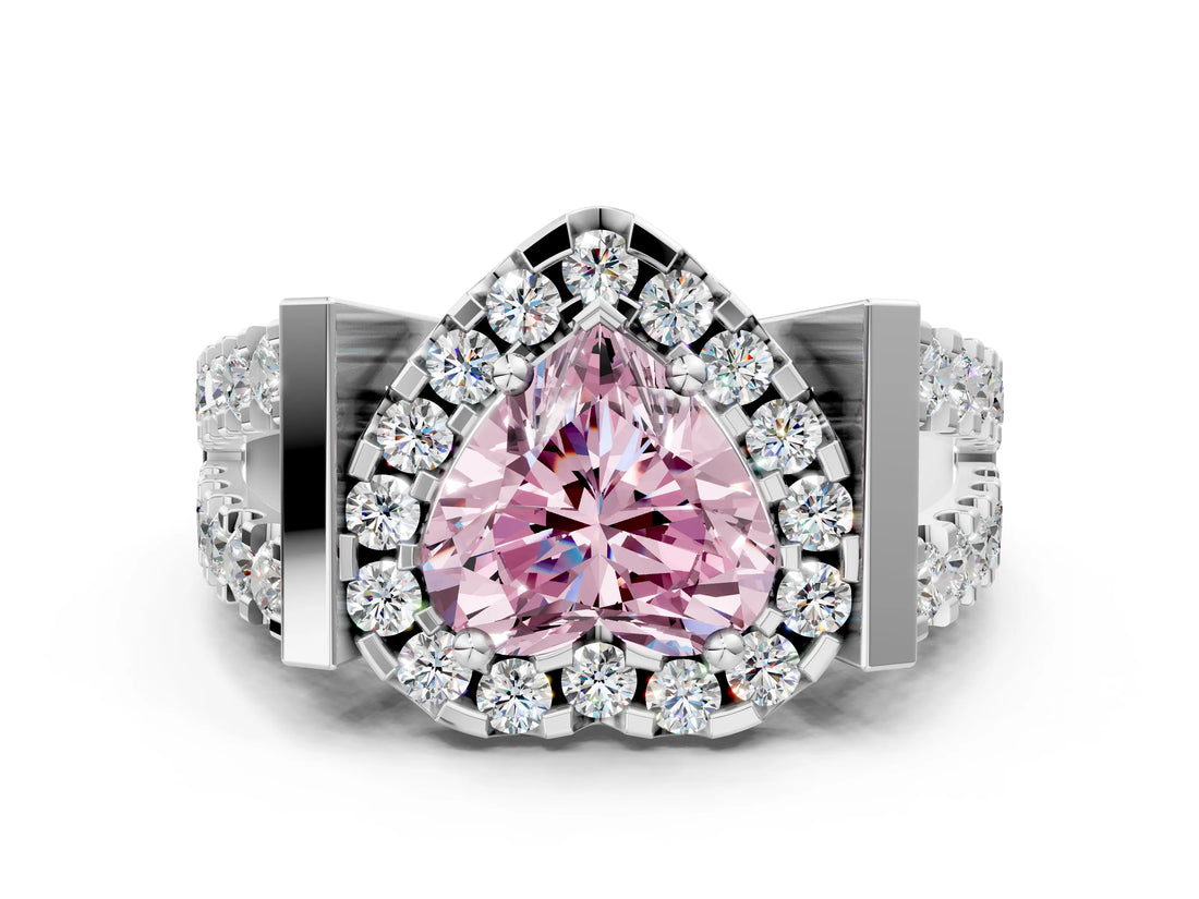 Silver Fancy Pink Heart Cut Cut Halo Split Shank Prong Set Ring_6